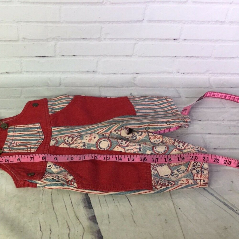 Vintage Baby Guess Denim Overalls Red 6 Months - Picture 12 of 12